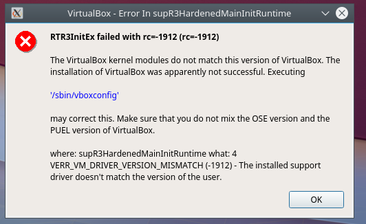 virtualbox aggiornamento manuale ed errore RTR3InitEx
